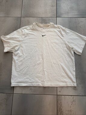Nike White Short Sleeve Crewneck Tee with Black Swoosh Womens Sportswear Essenti